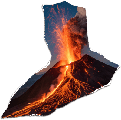 火山が噴火している様子の切り抜き写真。